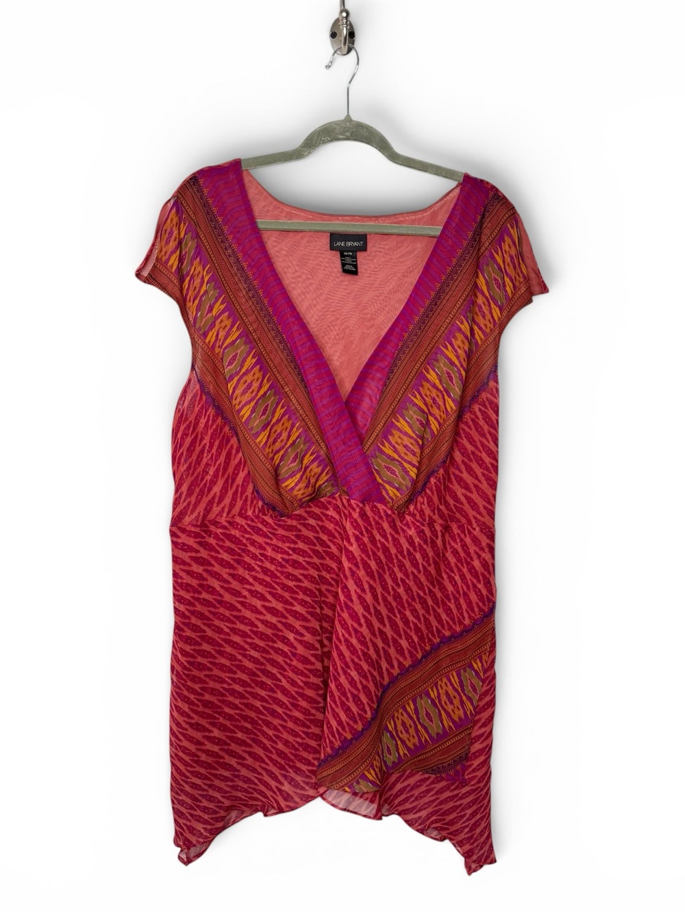 Lane Bryant Red Gold Shark Bite Flowey Tunic Top Size 26/28